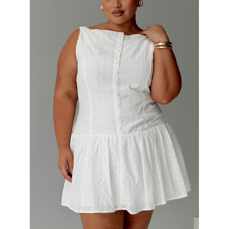 Sweeter Places Embroidered Mini Dress White Curve