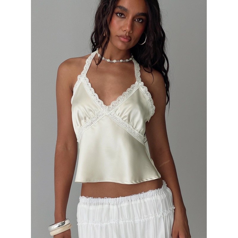 Unlocked Lace Trim Top Beige