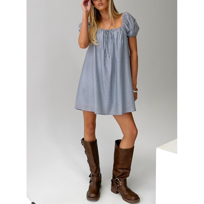 Wayfaire Smock Mini Dress Blue Stripe