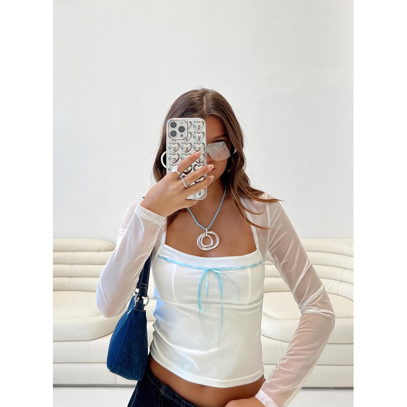 Corria Mesh Long Sleeve Top White