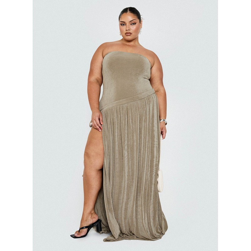 Inka Strapless Maxi Dress Taupe Curve