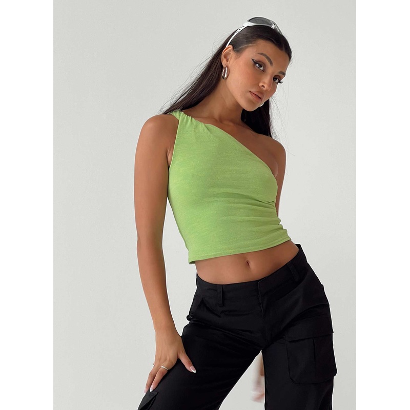 Moda One Shoulder Top Green