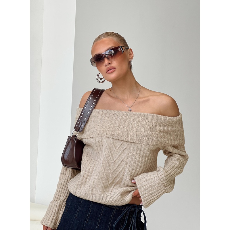 Cir Off The Shoulder Jumper Beige