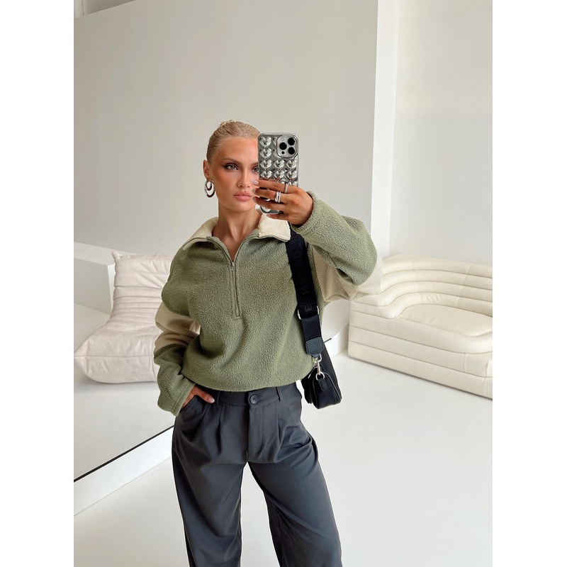 Herbert Fleece Jumper Green / Cream