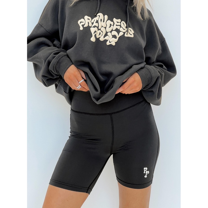 Princess Polly Bike Shorts Bubble Text Black Sand