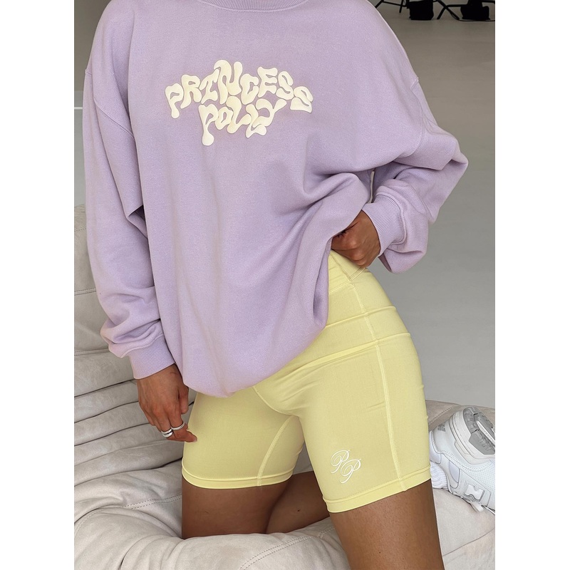 Princess Polly Bike Shorts Cursive Text Lemon / Eggshell