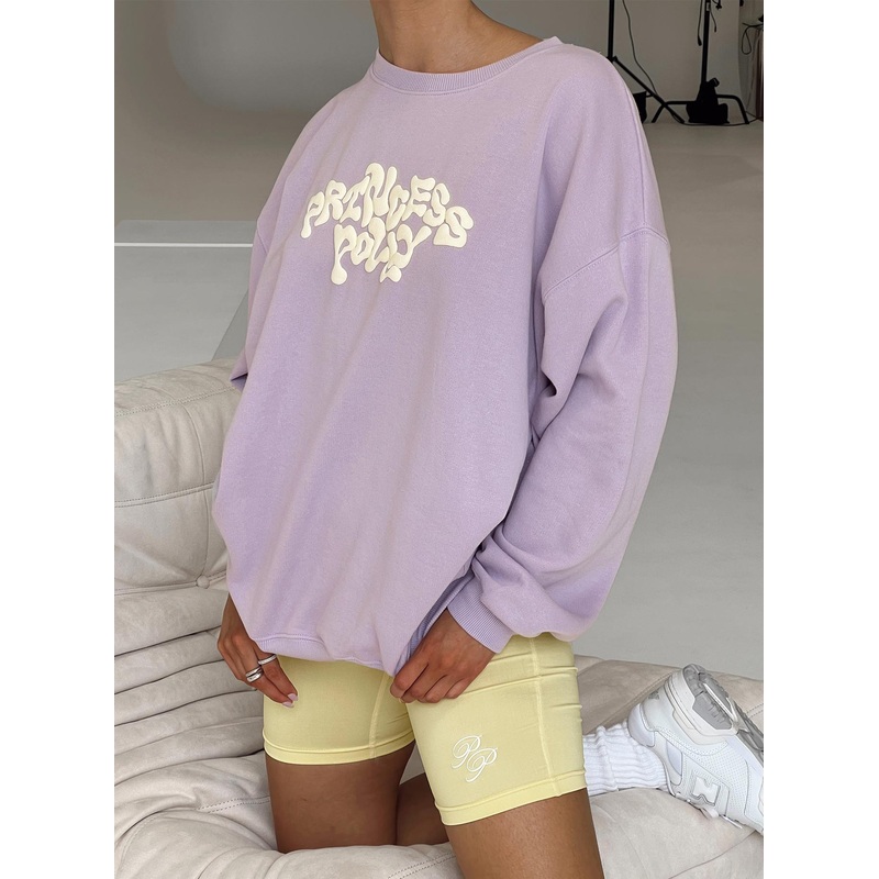 Princess Polly Crew Neck Sweatshirt Squiggle Text Lilac / Eggshell