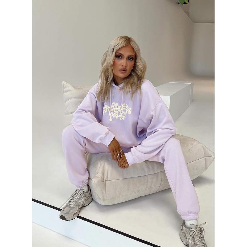 Princess Polly Track Pants Squiggle Text Dusty Mauve / Eggshell