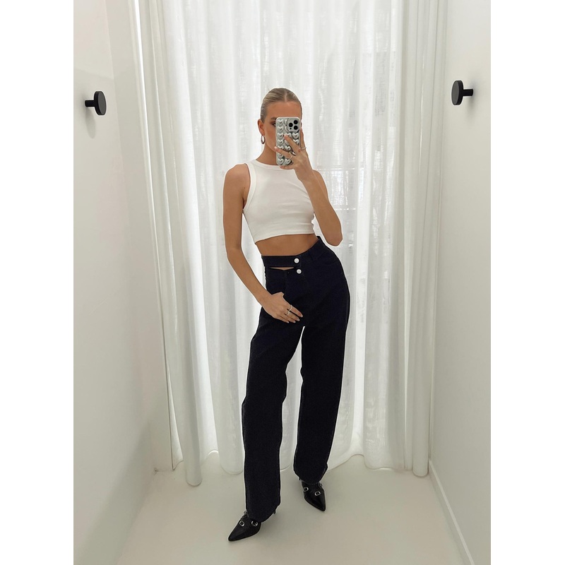 Bansley Double Waistband Jeans Black Denim