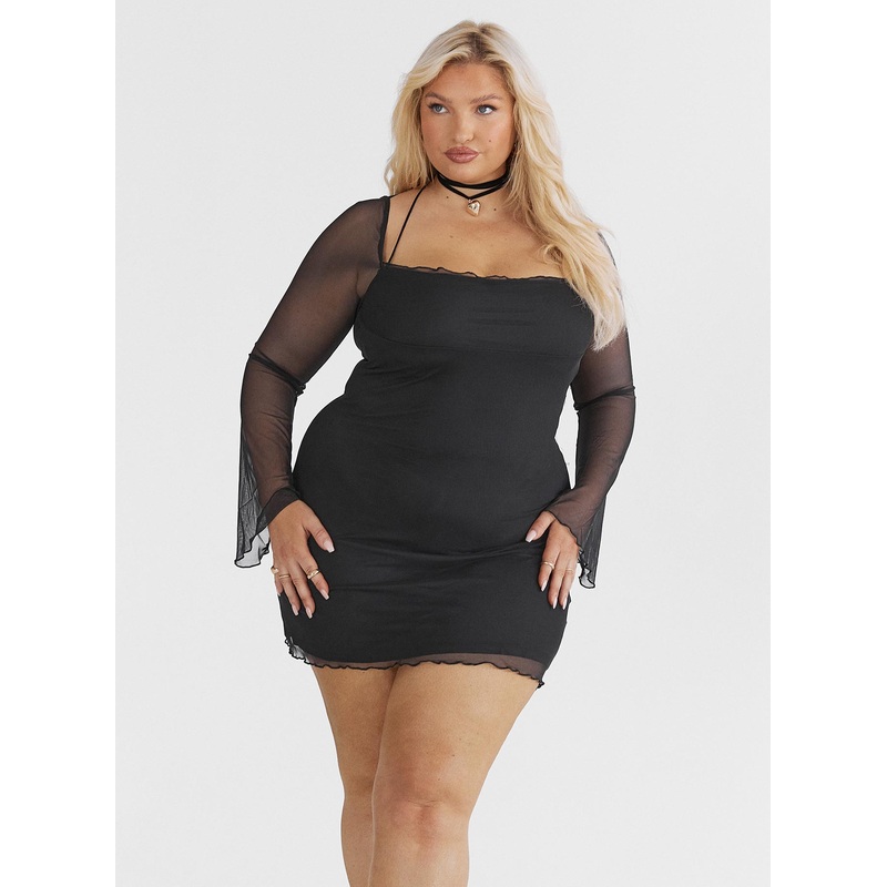 Bilbao Long Sleeve Mini Dress Black Curve