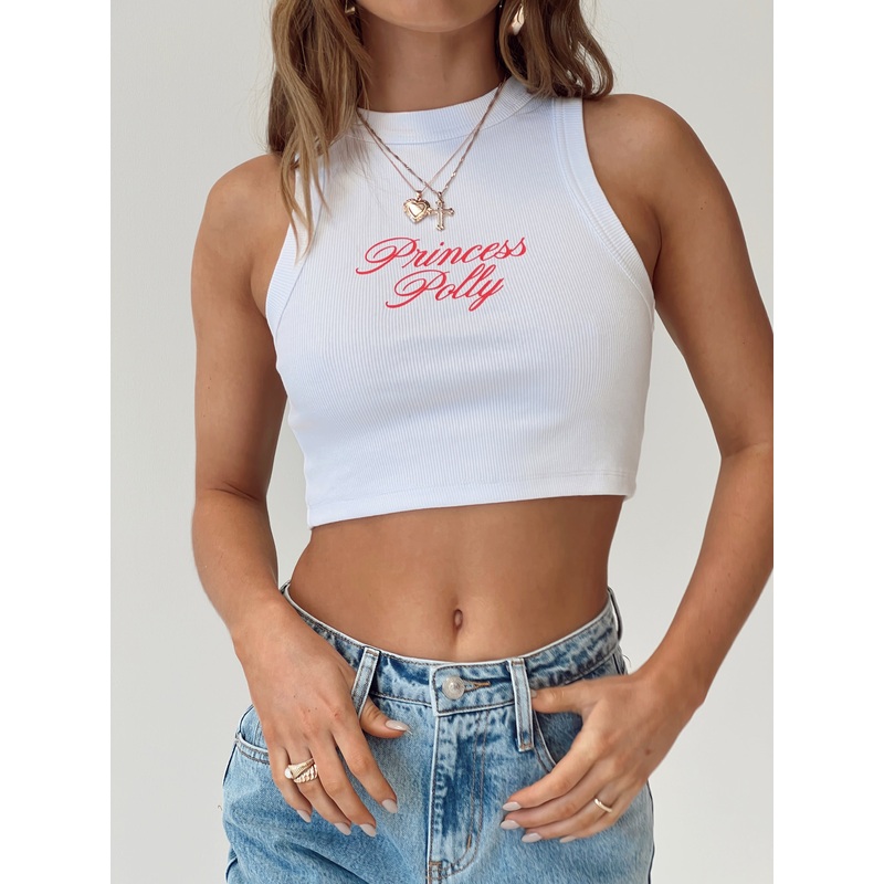Princess Polly Cursive Tank White / Red
