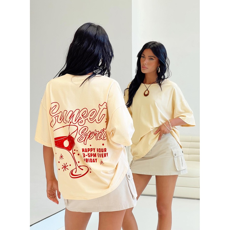 Sunset Spirit Oversized Tee Cream