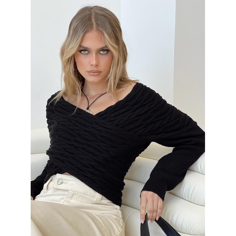 Tamas Wrap Front Sweater Black