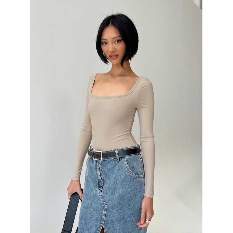 Arthie Long Sleeve Bodysuit Beige