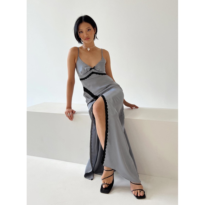 Sidney Lace Trim Maxi Dress Grey