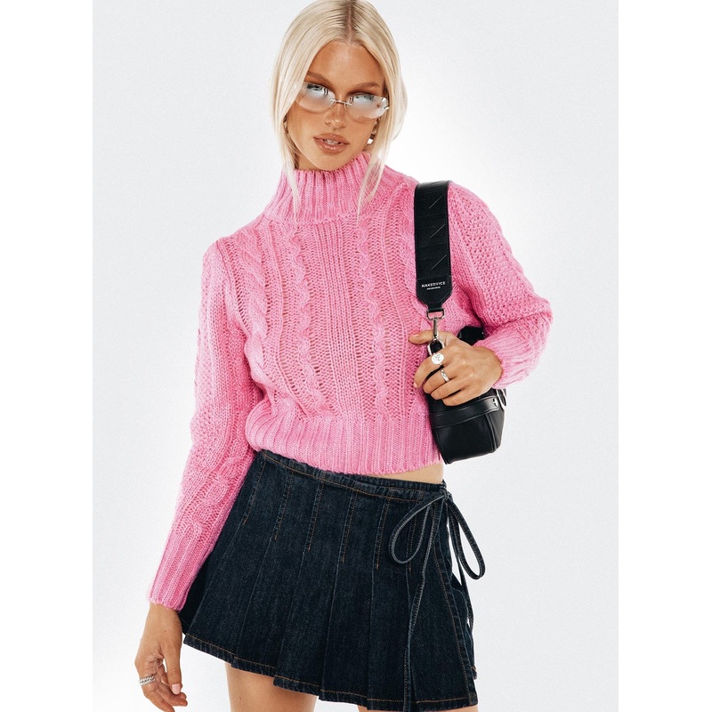 Degi Cropped Cable Sweater Pink