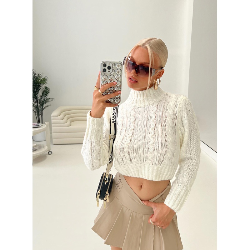 Degi Cropped Cable Sweater White