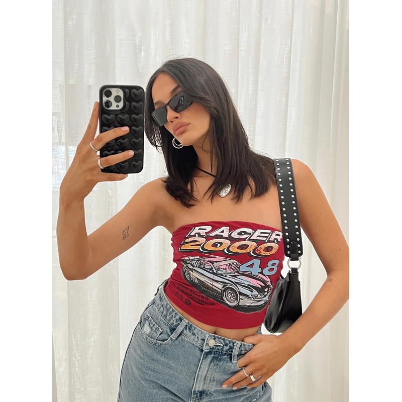 Racer 2000s Tube Top Red