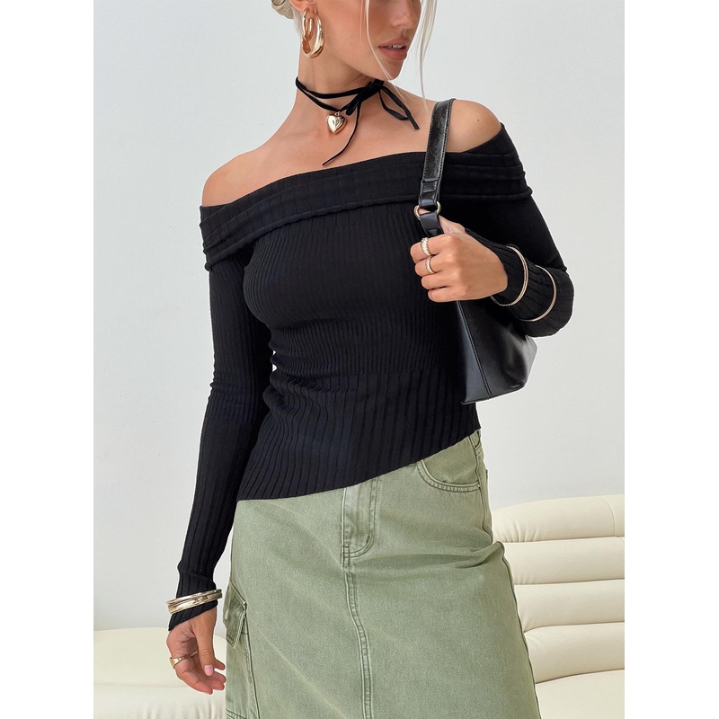 Wyandra Off The Shoulder Knit Jumper Black