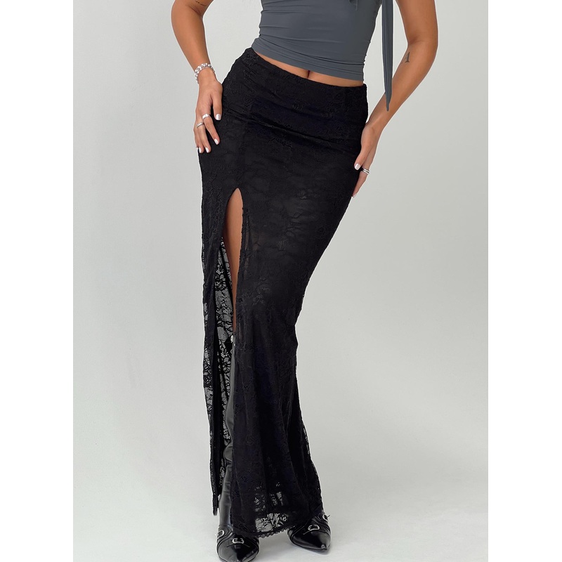 Calathea Lace Maxi Skirt Black