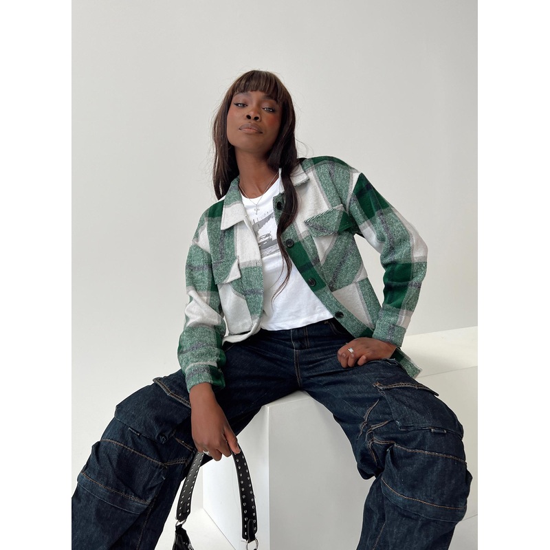Tenelle Oversized Plaid Shacket Green / White