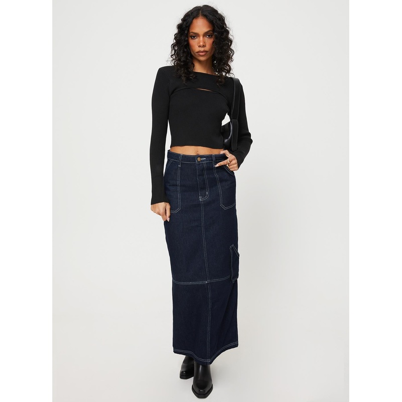 Vine Maxi Skirt Blue