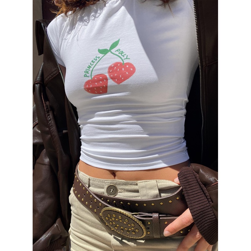 Cherry On Top Baby Tee White