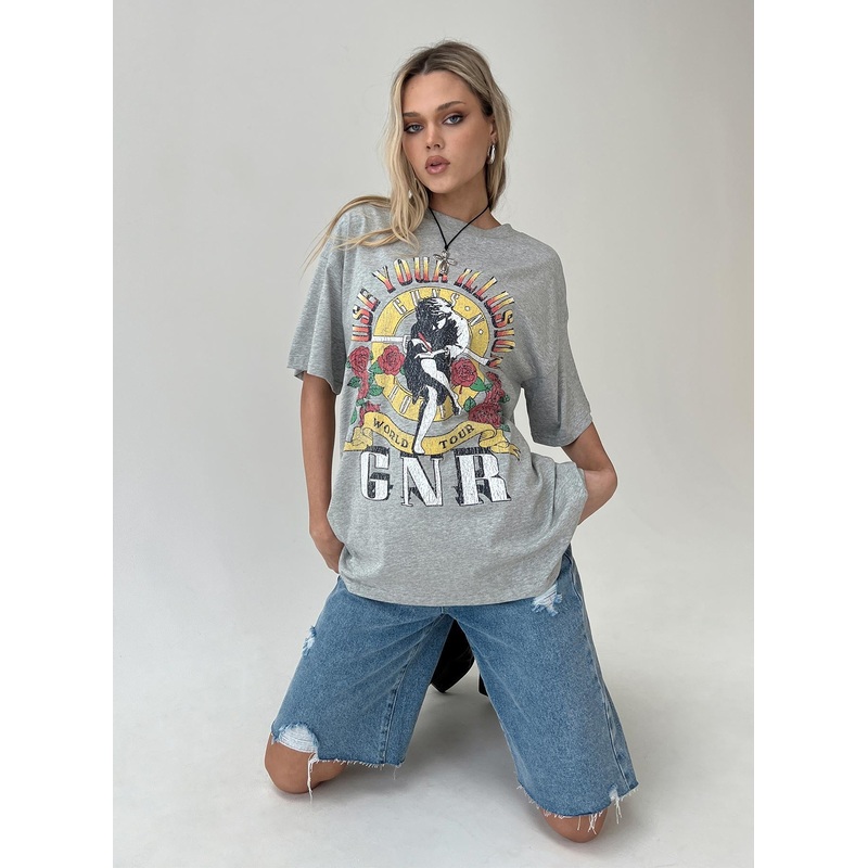 Guns & Roses Illusion Oversized Tee Grey
