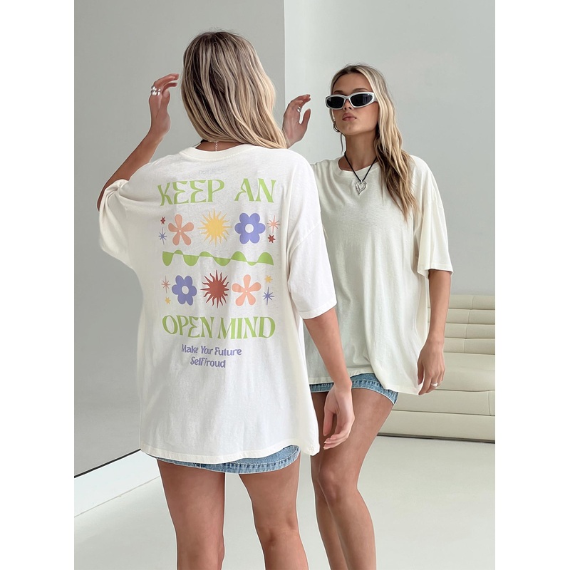 Keep An Open Mind Oversized Tee White