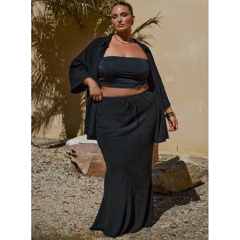 Mercer Linen Blend Maxi Skirt Black Curve