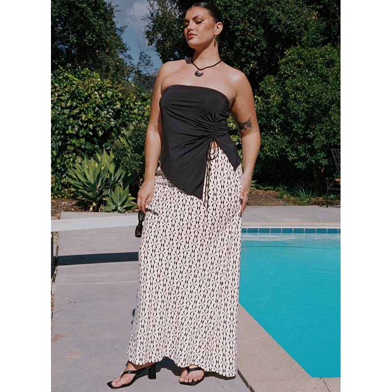 Mercer Linen Blend Maxi Skirt Black / White Curve