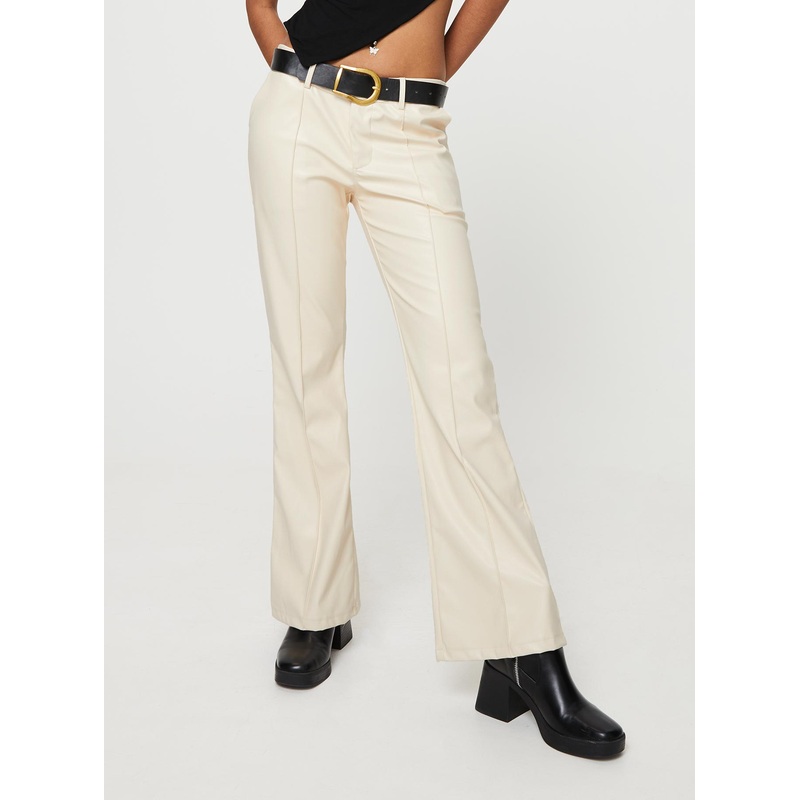 Yarella Mid Rise PU Pants Ivory