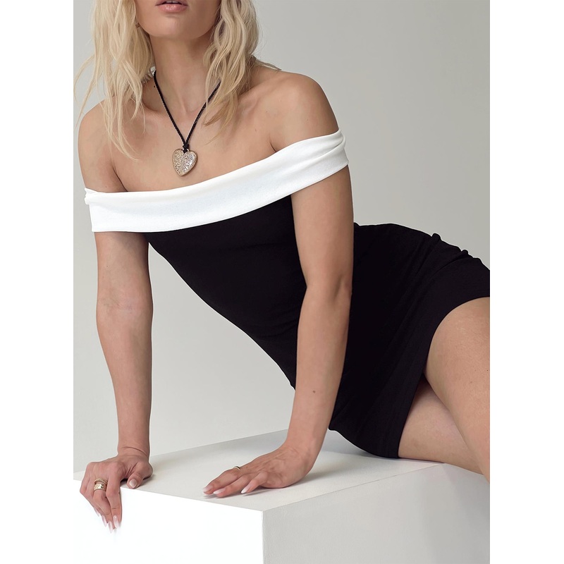Anya Off The Shoulder Mini Dress Black / White