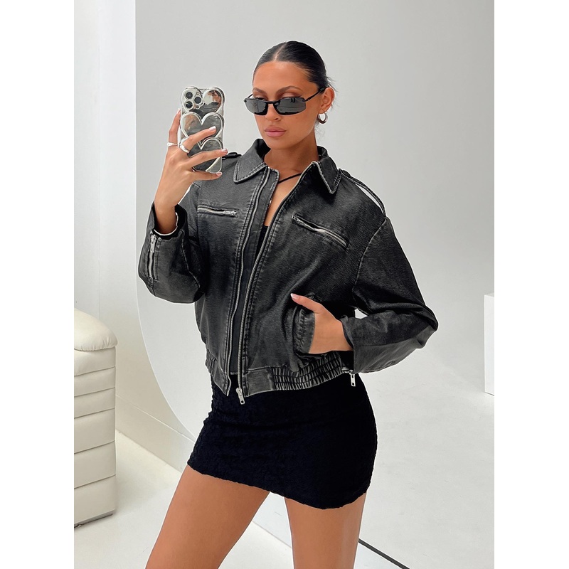 Westscott PU Jacket Washed Black