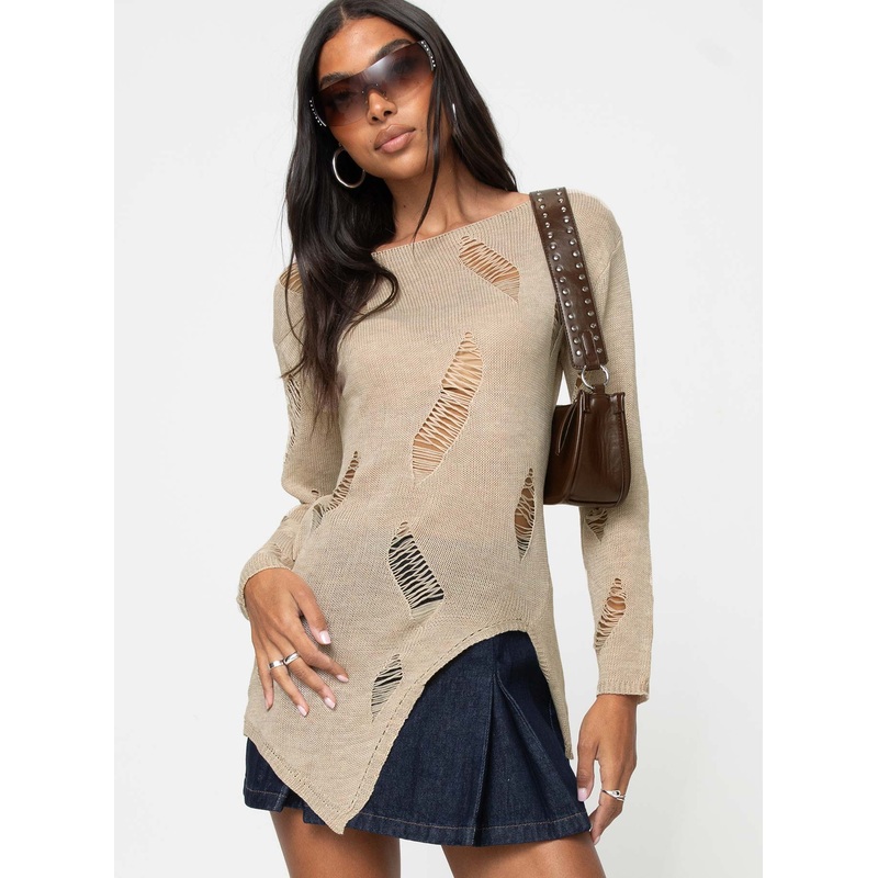 Ermina Distressed Sweater Beige