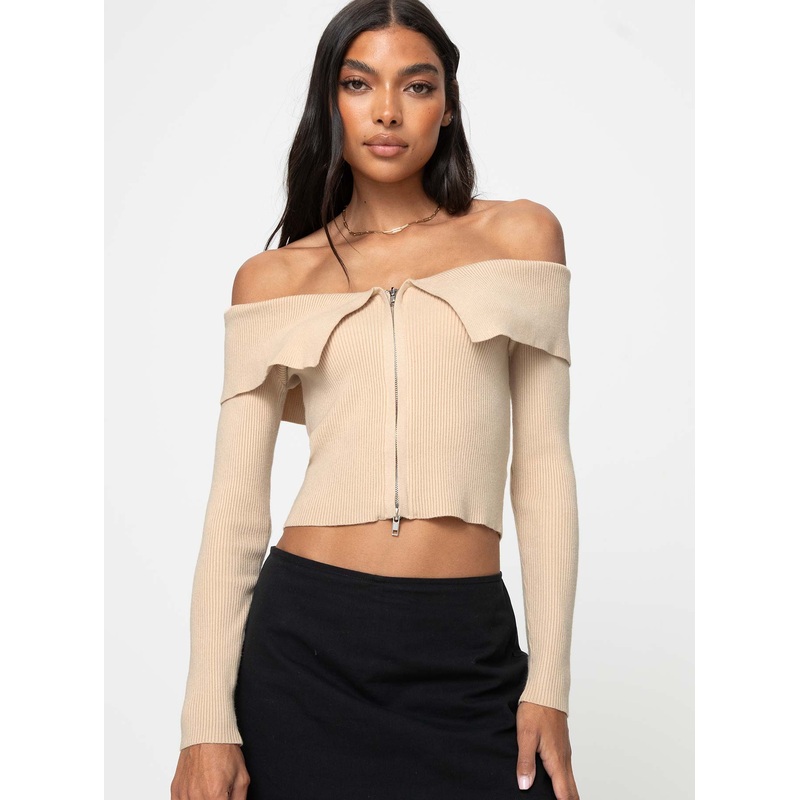 Kaelyn Zip Front Sweater Latte