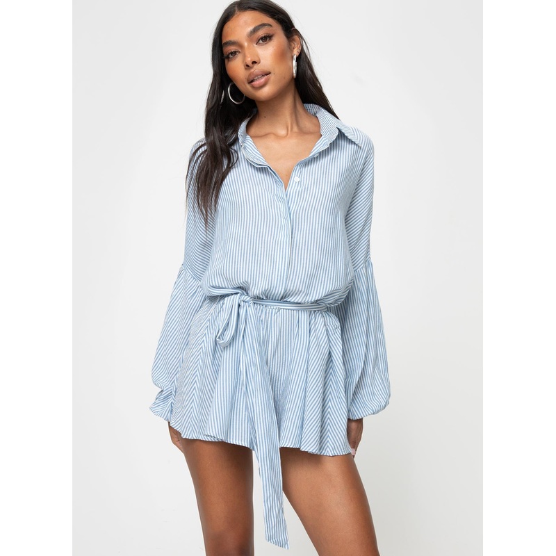 Megz Long Sleeve Playsuit Blue