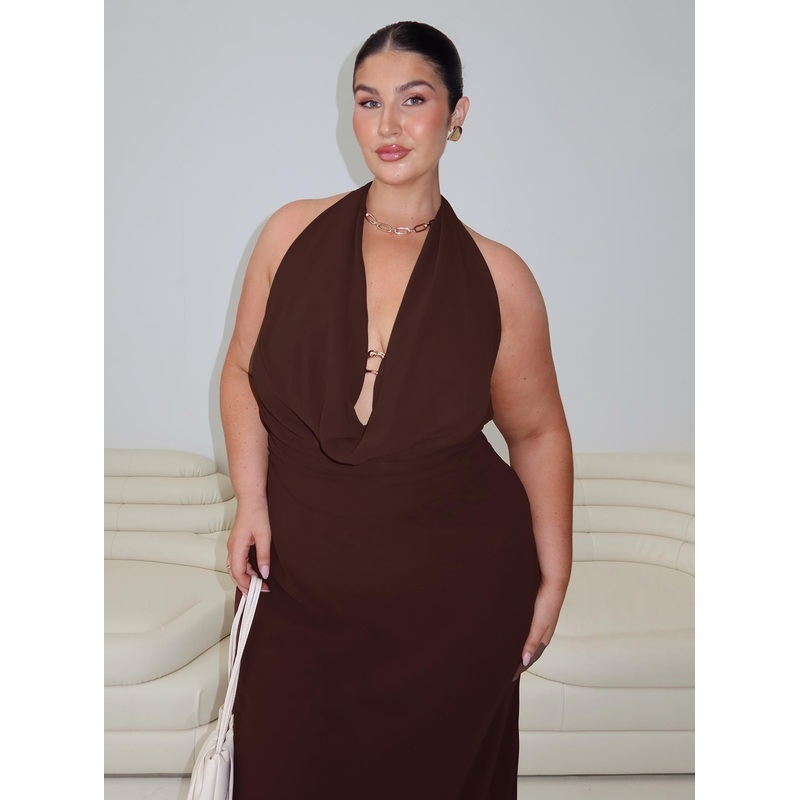 Alejandria Cowl Neck Maxi Dress Chocolate Curve