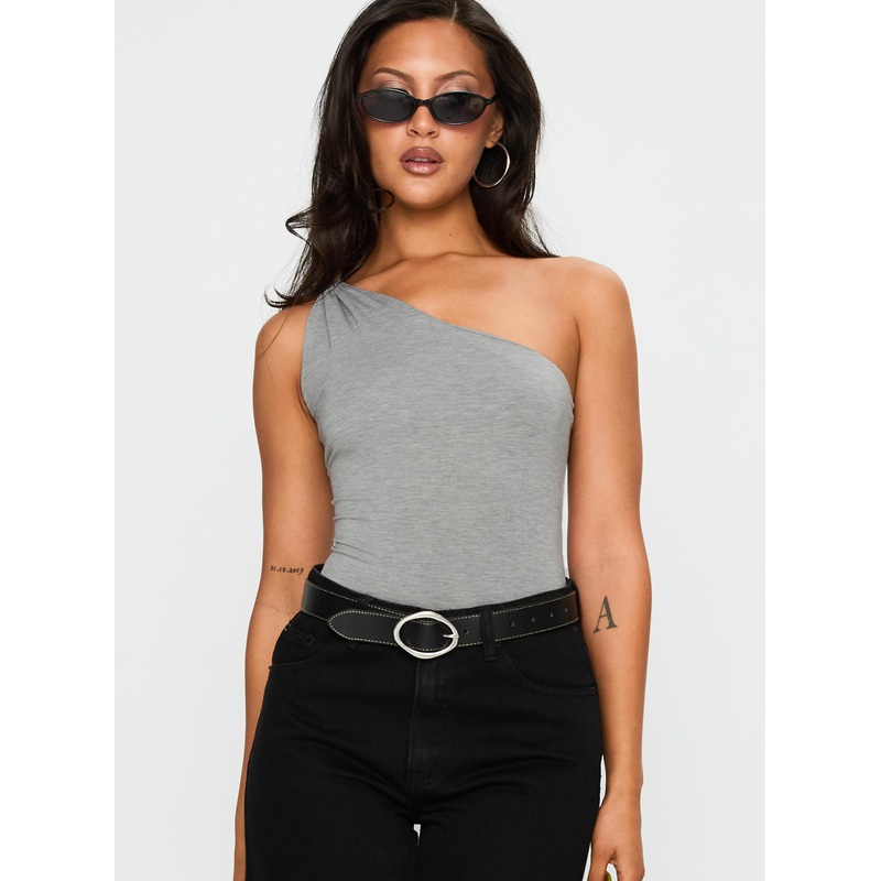Armageddon One Shoulder Bodysuit Grey