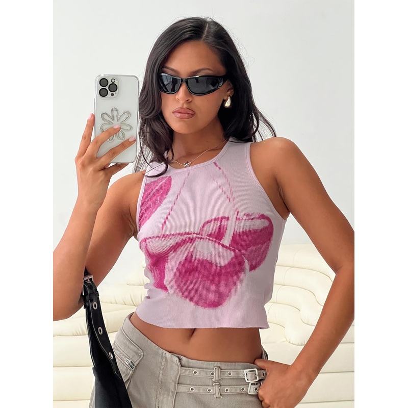 Halftone Cherry Graphic Top Pink
