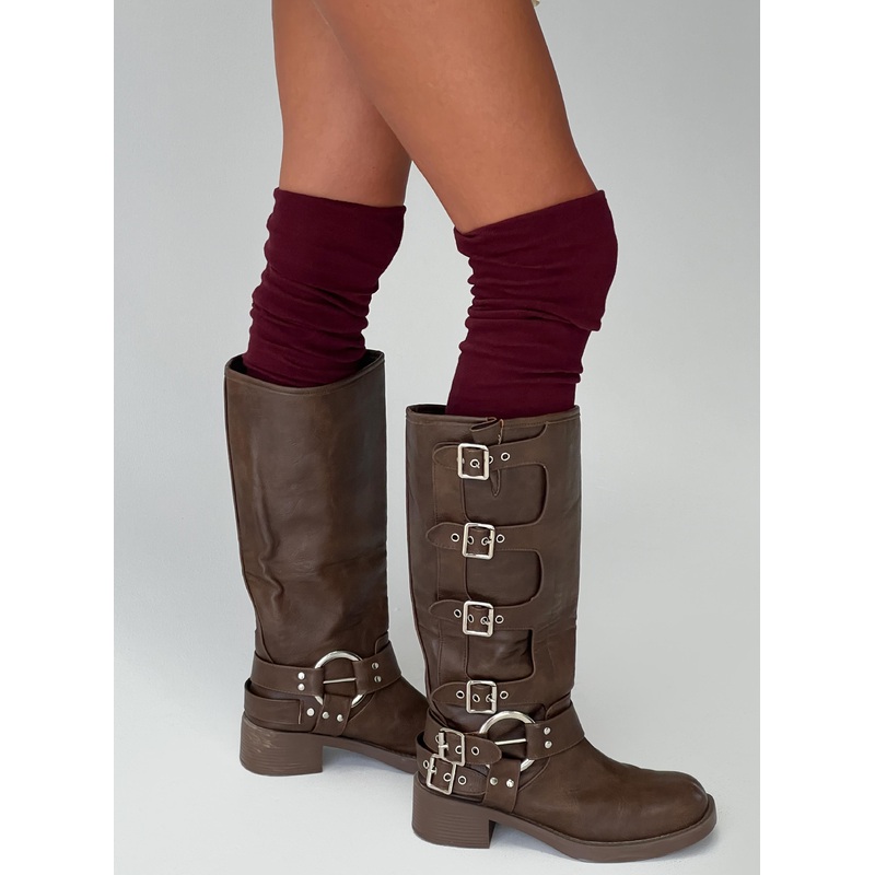 Hollen Knee High Socks Burgundy