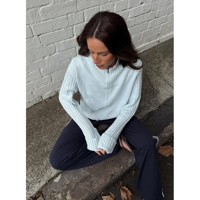 Show Off Zip Through Knit Sweater Blue
