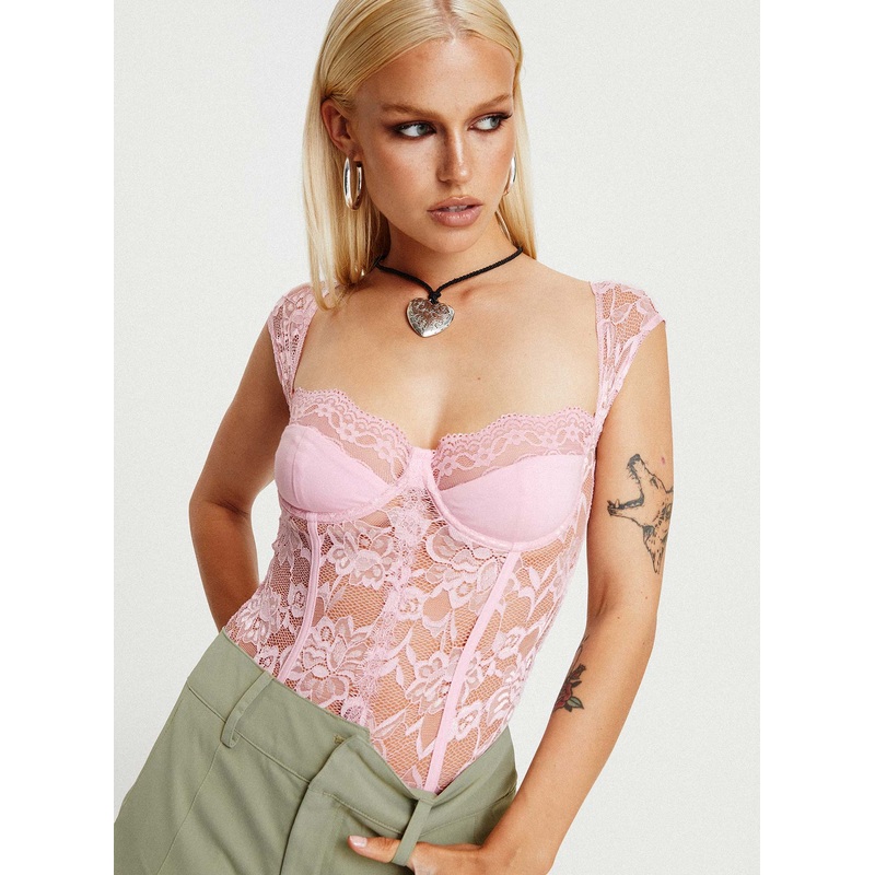 Cadrot Lace Bodysuit Pink