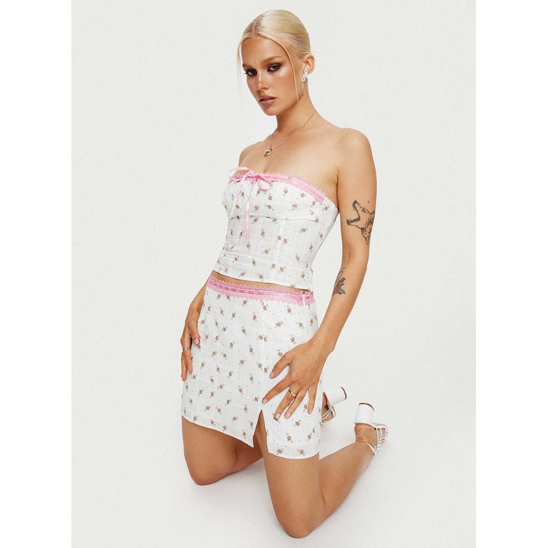 Caitie Mini Skirt White Floral