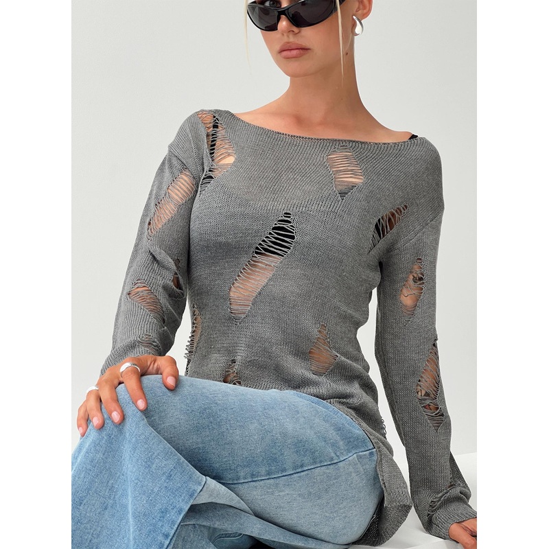 Ermina Distressed Jumper Grey