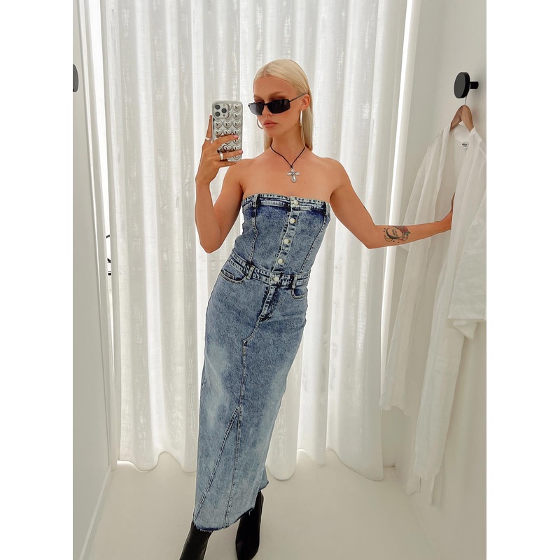 Kasim Denim Maxi Dress Blue