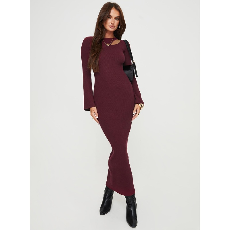 Rydelle Cut Out Knit Maxi Dress Maroon