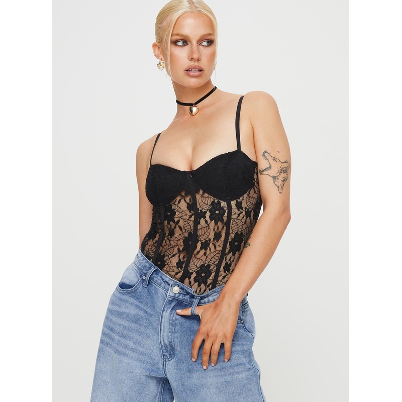 Treisa Lace Bodysuit Black