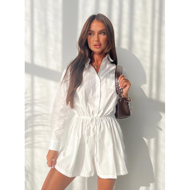 Enlighten Me Long Sleeve Playsuit White