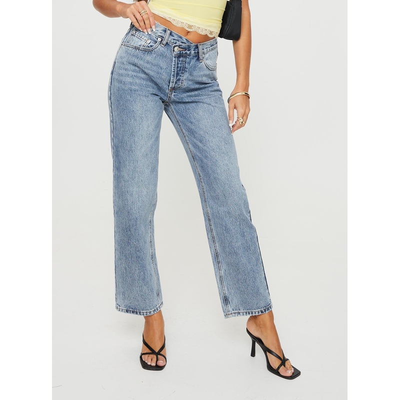 Holly Asymmetric Straight Leg Jean Vintage Mid Wash